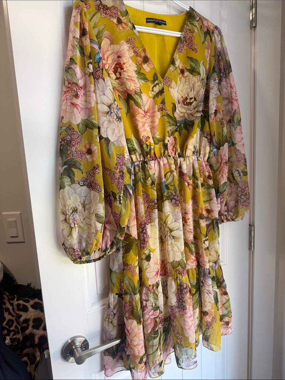 Guess Floral Chiffon Dress in Mustard Yellow and Pink